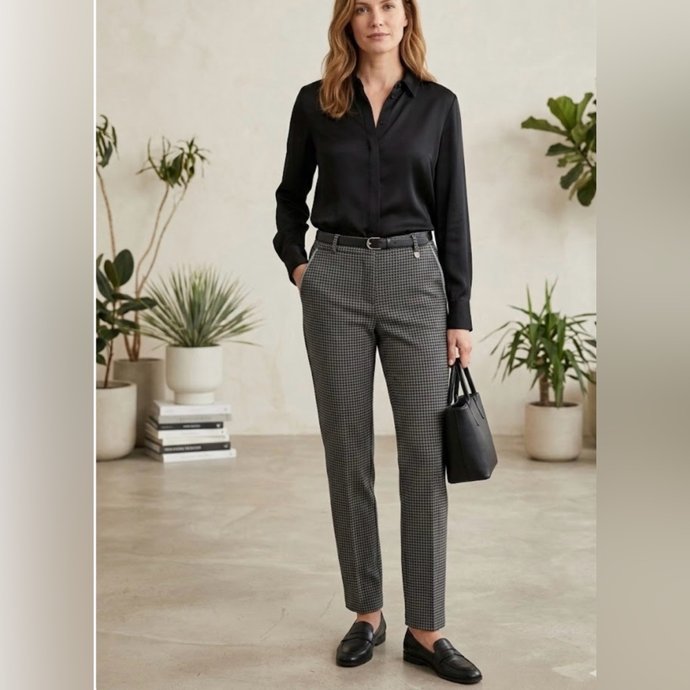 Elegant Black and Gray Patterned Women's Pants